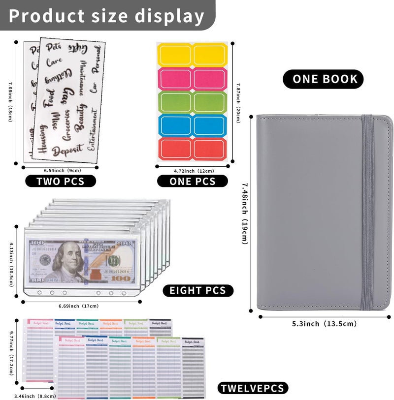 NICOOTHBudget Binder Cash Envelopes A6 Money Saving Binder with Zipper envelopes (Grey) - Image 2